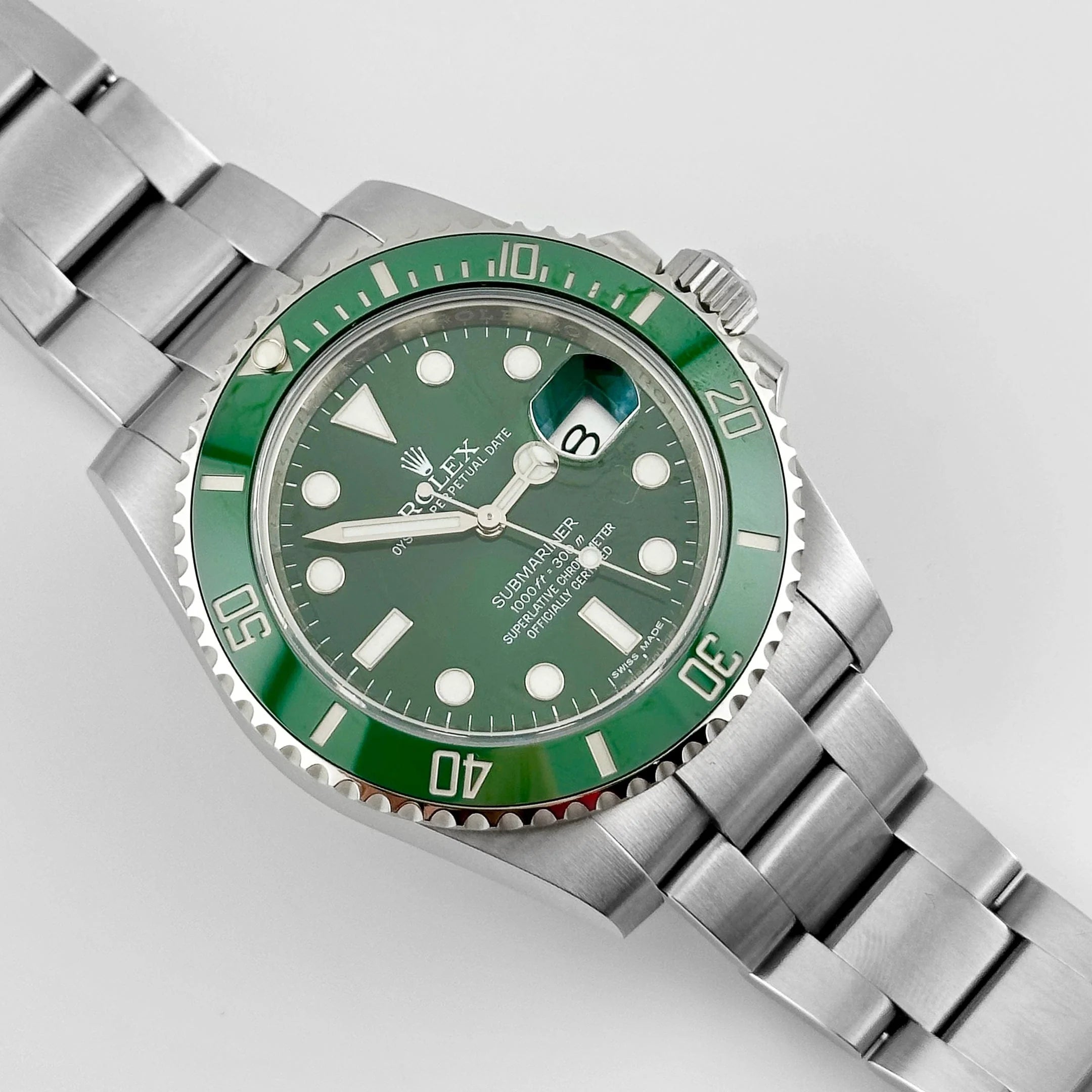Luxury Swiss Watch | Automatic Movement | Green Sunburst Dial | Rotating Bezel | Stainless Steel Case & Bracelet