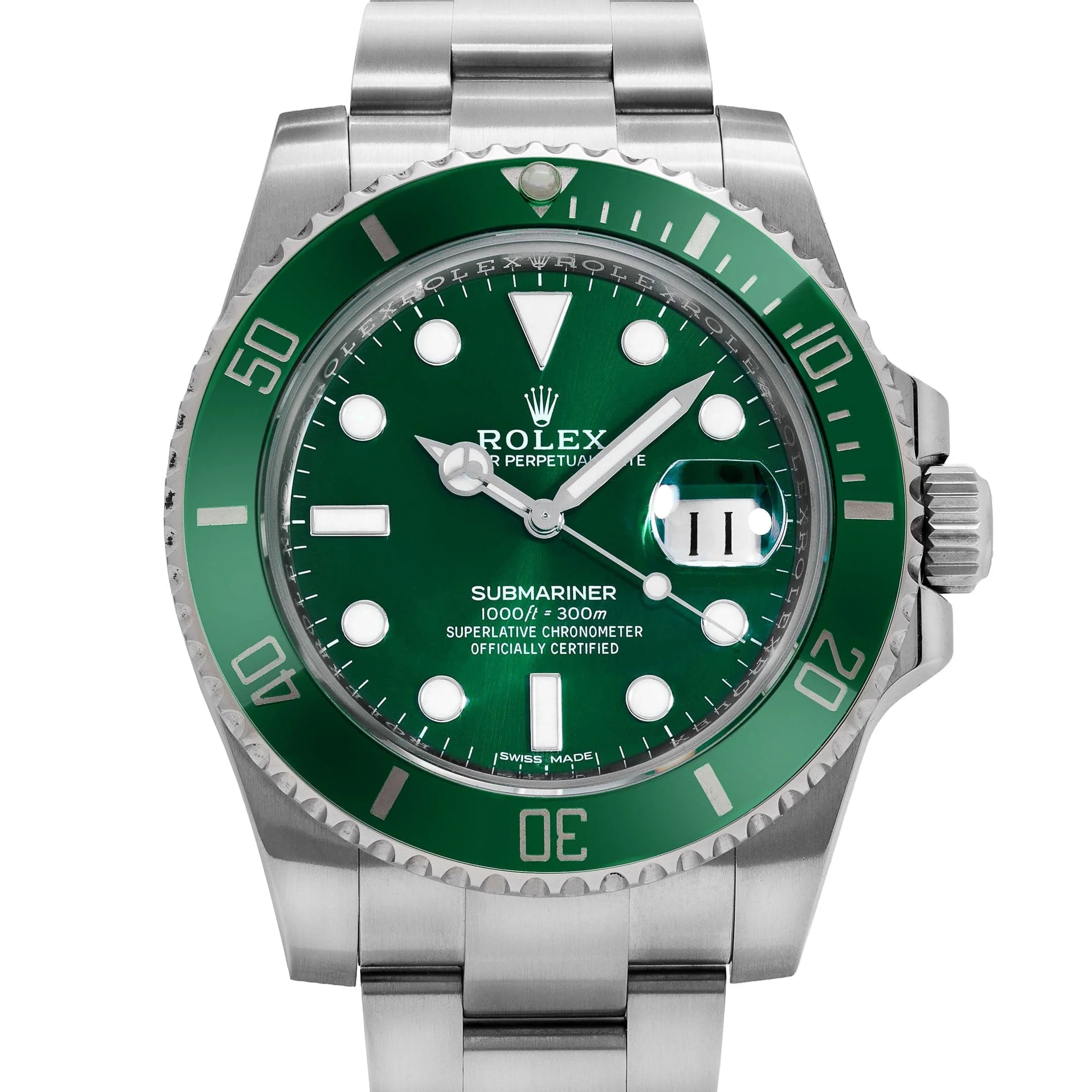 Luxury Swiss Watch | Automatic Movement | Green Sunburst Dial | Rotating Bezel | Stainless Steel Case & Bracelet