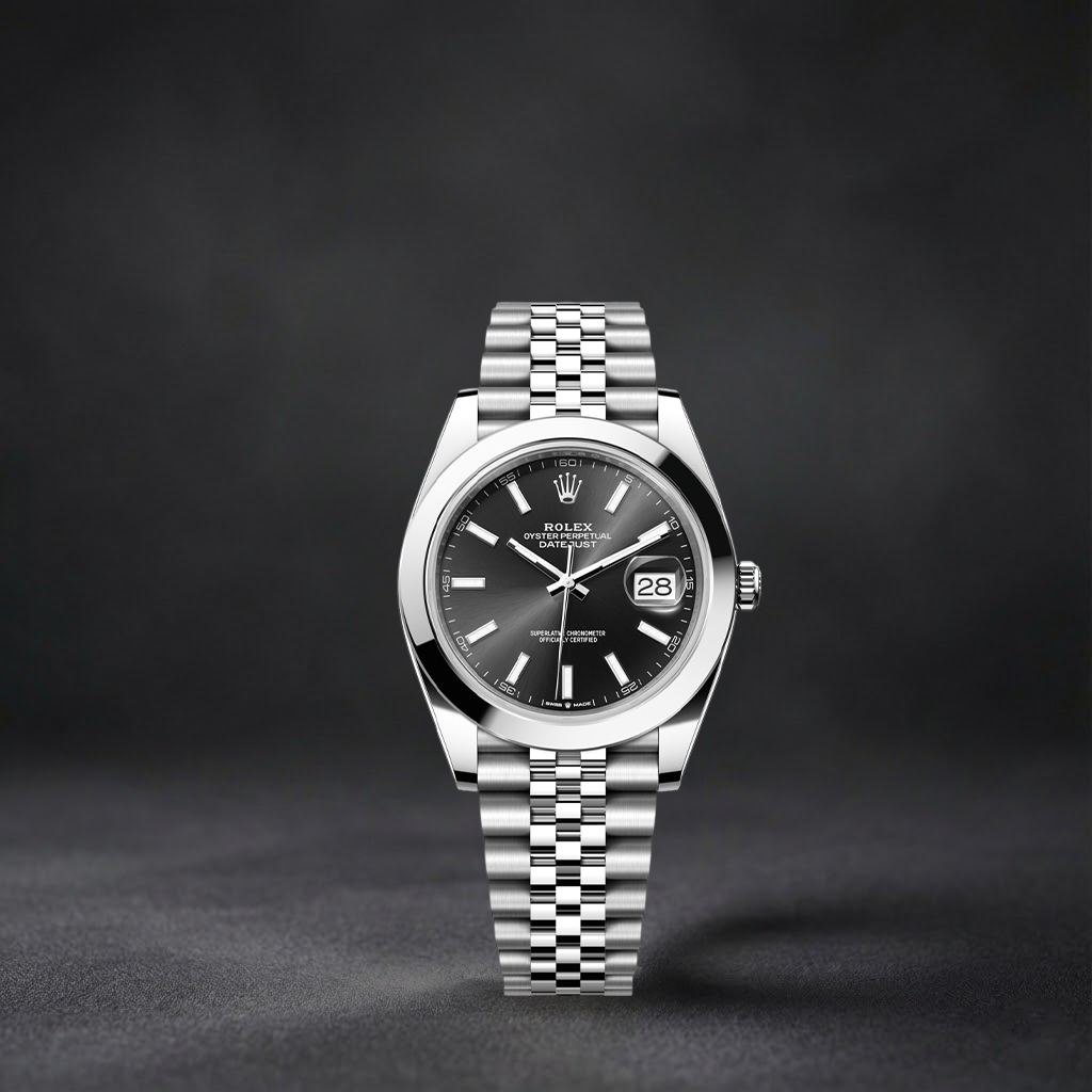 Luxury Swiss Watch | Datejust | Automatic | Black Sunburst Dial | 904L Stainless Steel Bracelet | Smooth Bezel