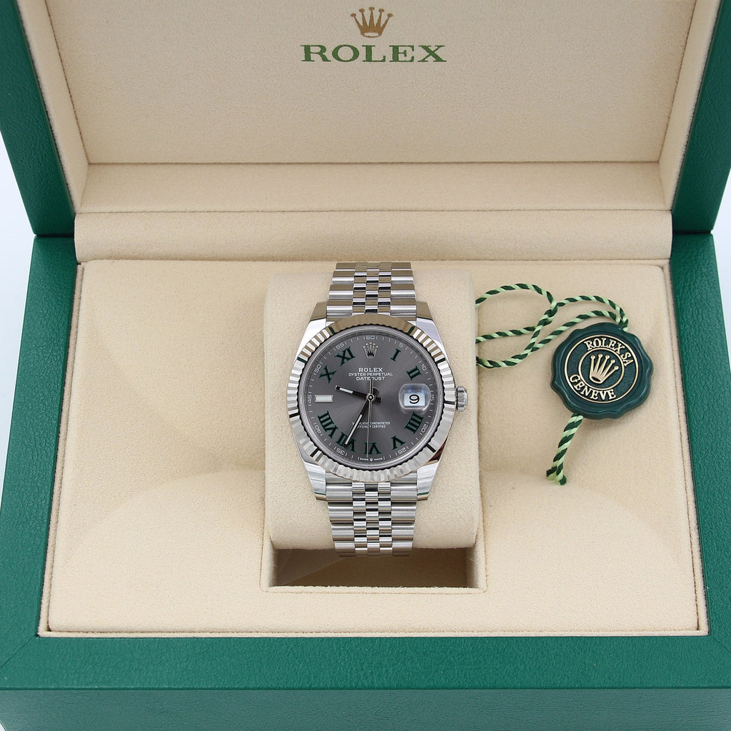 Luxury Swiss Watch | Datejust 126334 | Automatic | Grey Dial with Green Roman Numerals | 904L Stainless Steel Bracelet | Fluted Bezel