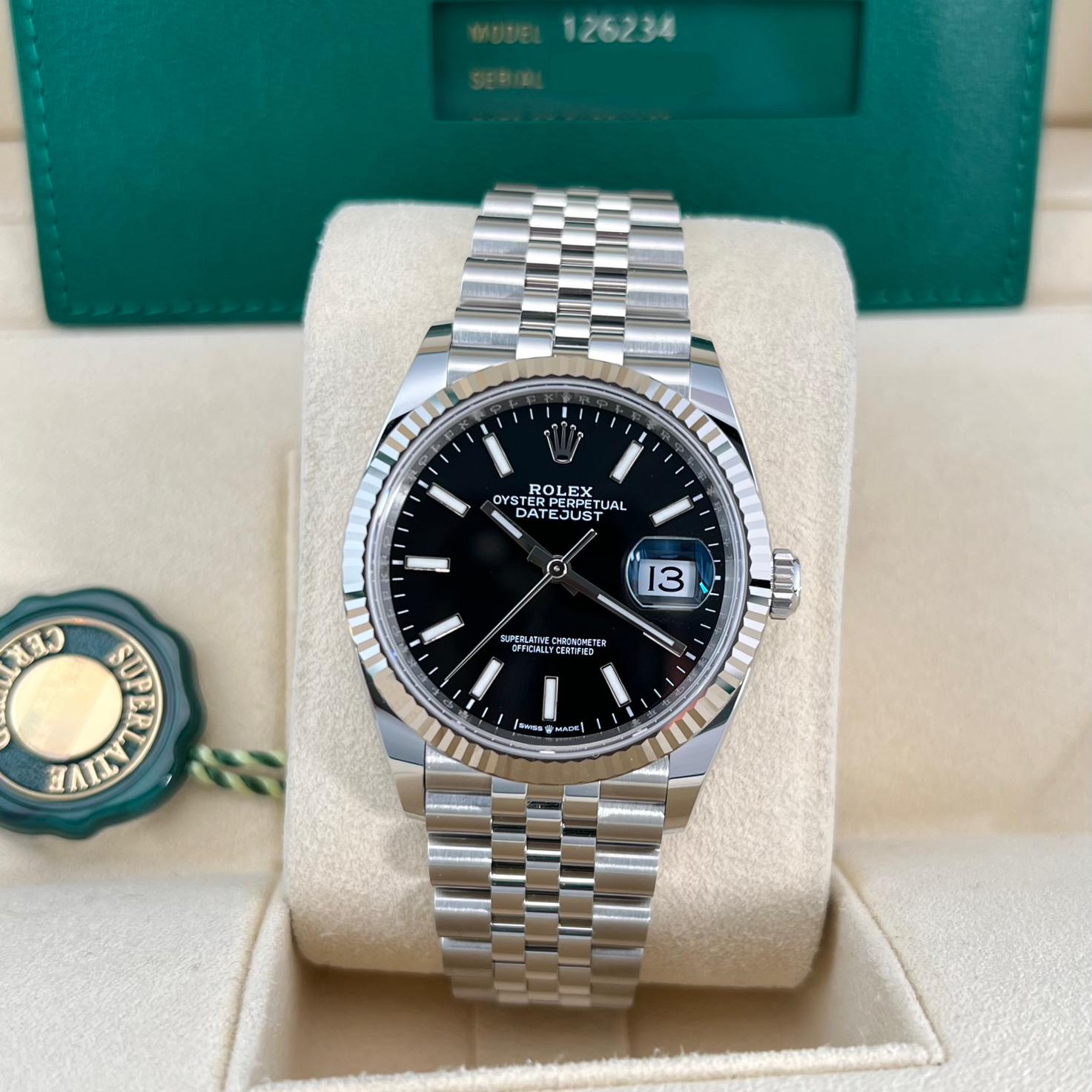 Luxury Swiss Watch | Datejust | Automatic | Black Dial | 904L Stainless Steel Jubilee Bracelet | Fluted Bezel