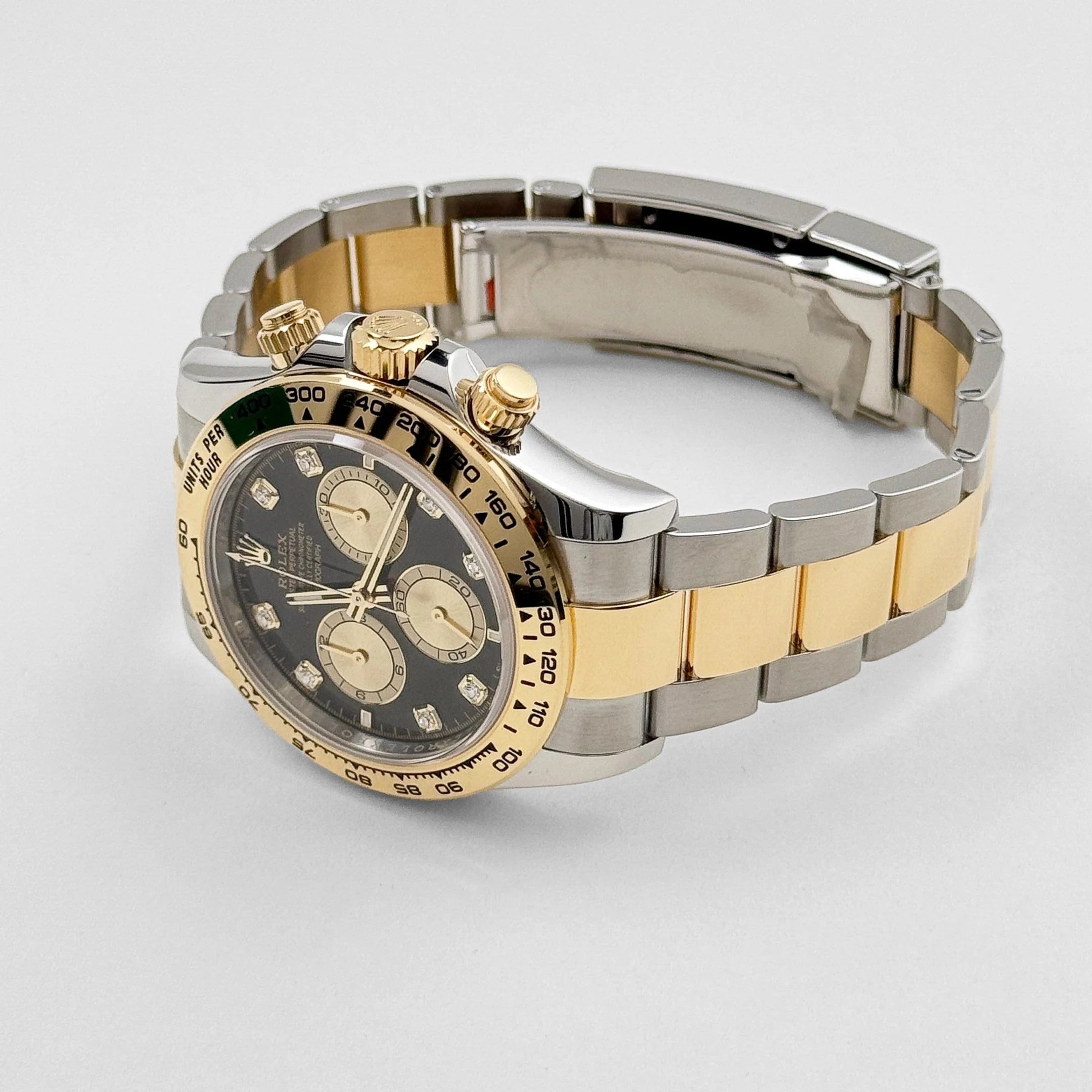 Luxury Swiss Watch | Automatic Movement | Black Dial | Champagne Subdials | Tachymeter Bezel