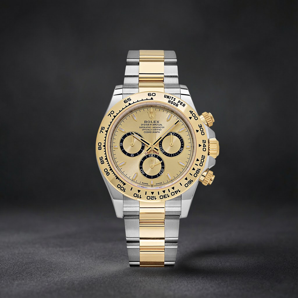 Luxury Swiss Watch | Champagne Dial with Black Subdials | Tachymeter Bezel | Stainless Steel Bracelet