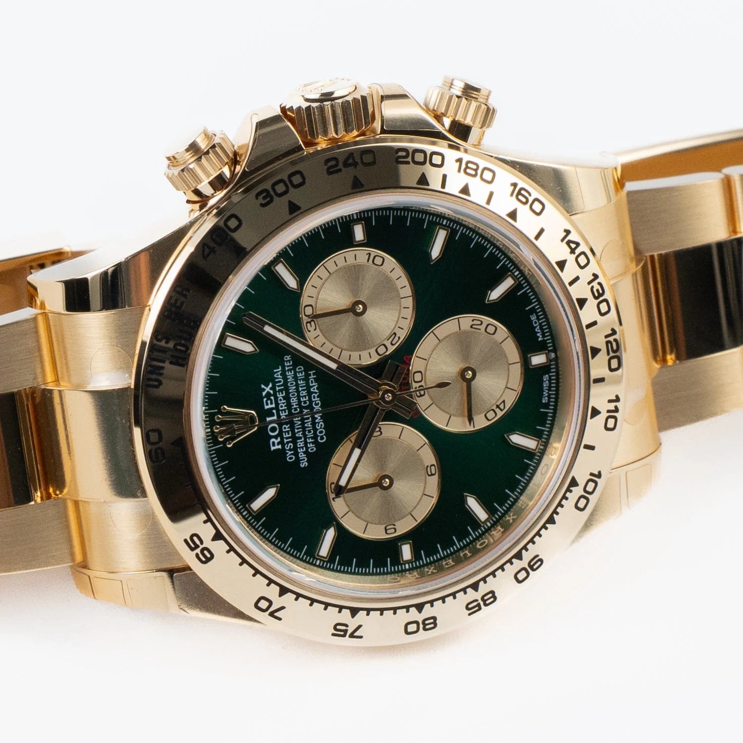 Luxury Swiss Watch | Automatic Movement | Green Sunburst Dial with Gold Subdials | Stainless Steel Case