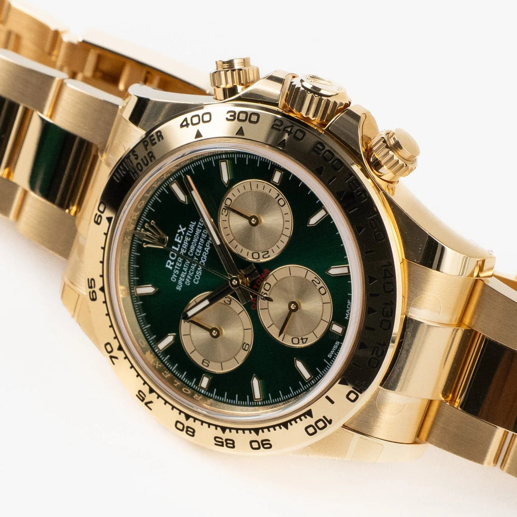 Luxury Swiss Watch | Automatic Movement | Green Sunburst Dial with Gold Subdials | Stainless Steel Case