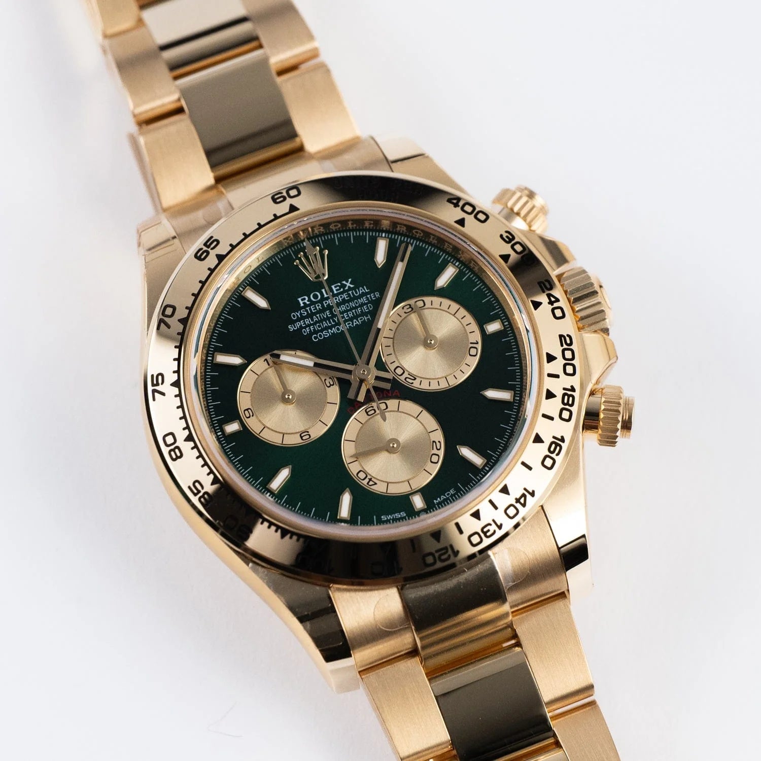 Luxury Swiss Watch | Automatic Movement | Green Sunburst Dial with Gold Subdials | Stainless Steel Case