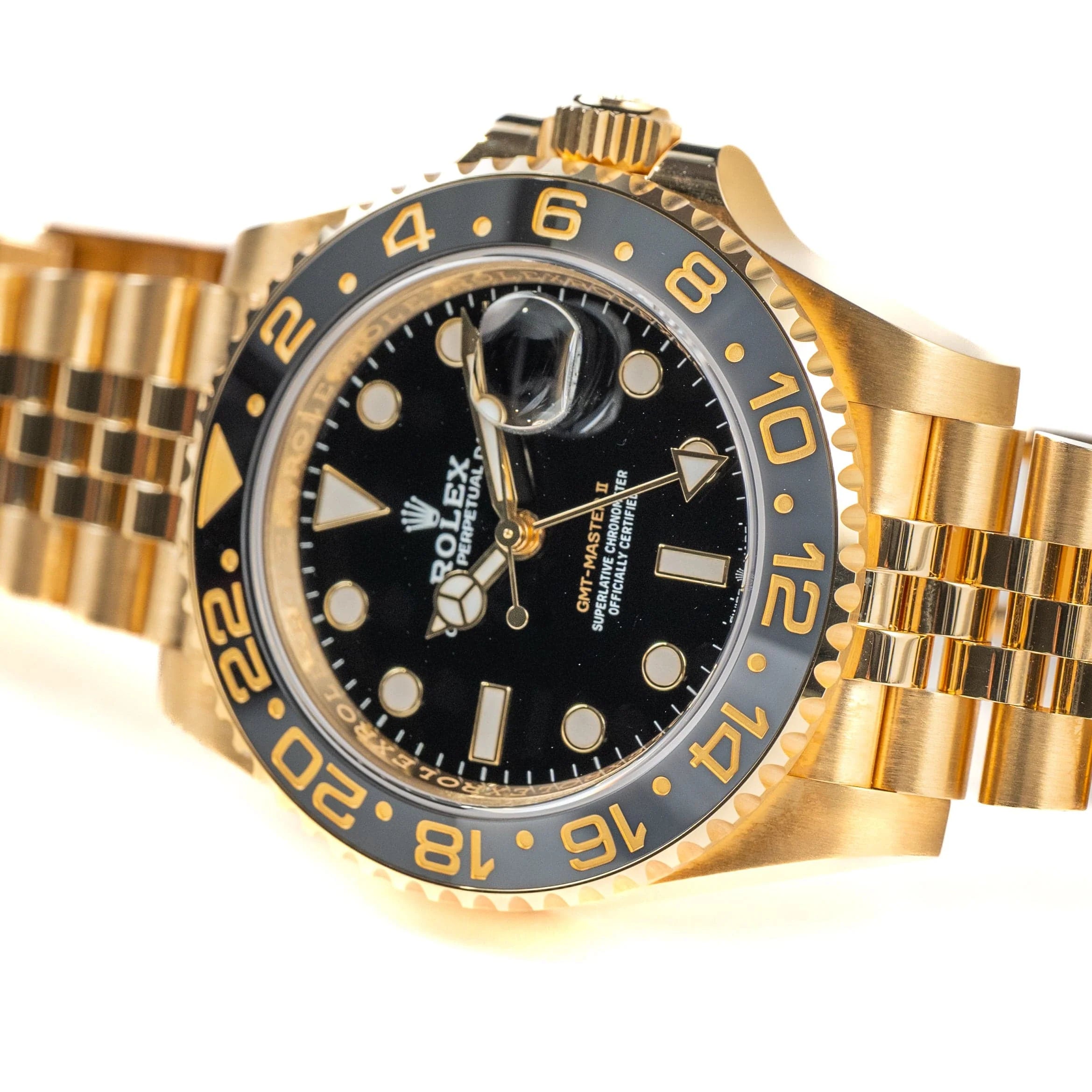 Luxury Swiss-Style Watch | GMT Automatic Movement | Stainless Steel Case | Black Dial with Black & Gold GMT Bezel
