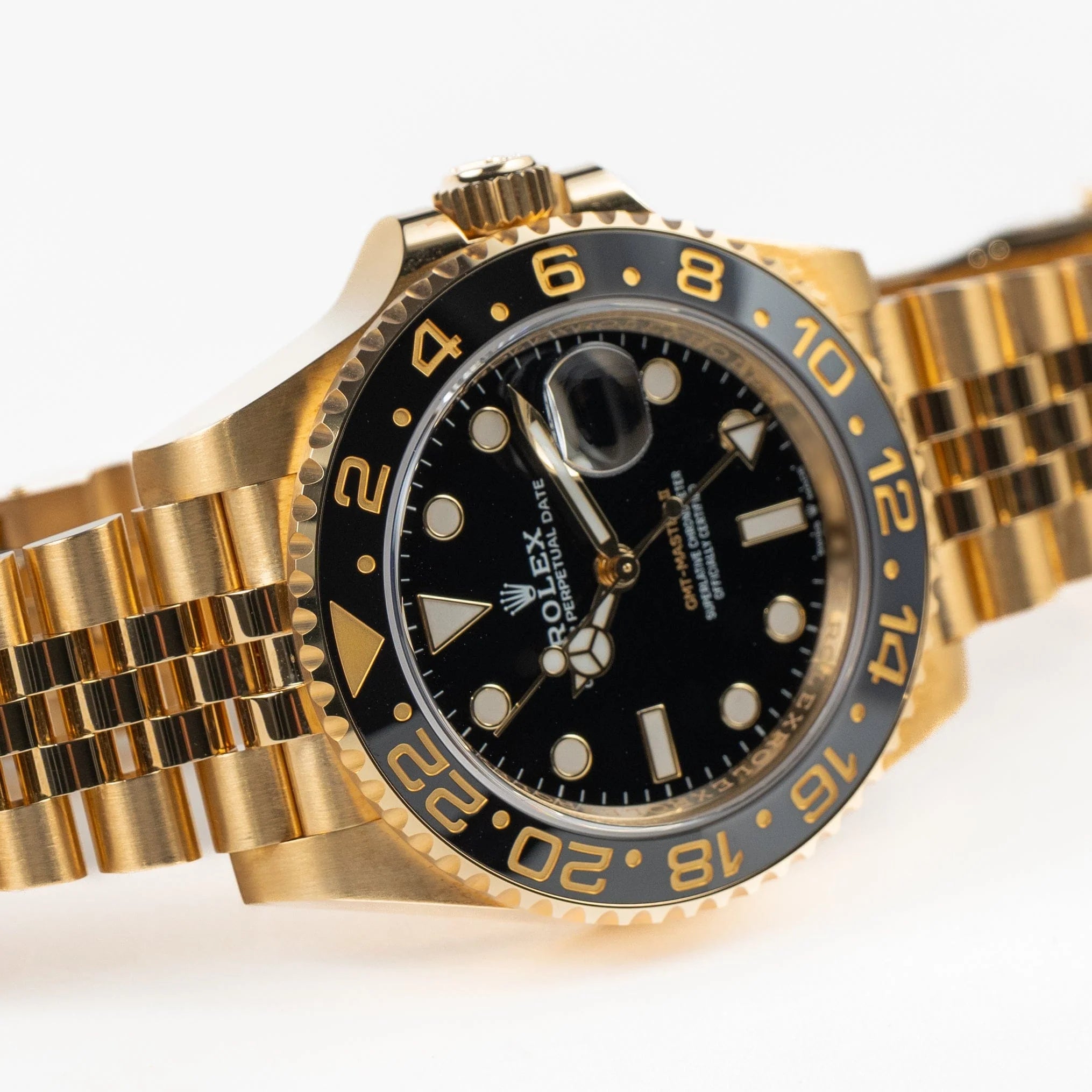 Luxury Swiss-Style Watch | GMT Automatic Movement | Stainless Steel Case | Black Dial with Black & Gold GMT Bezel