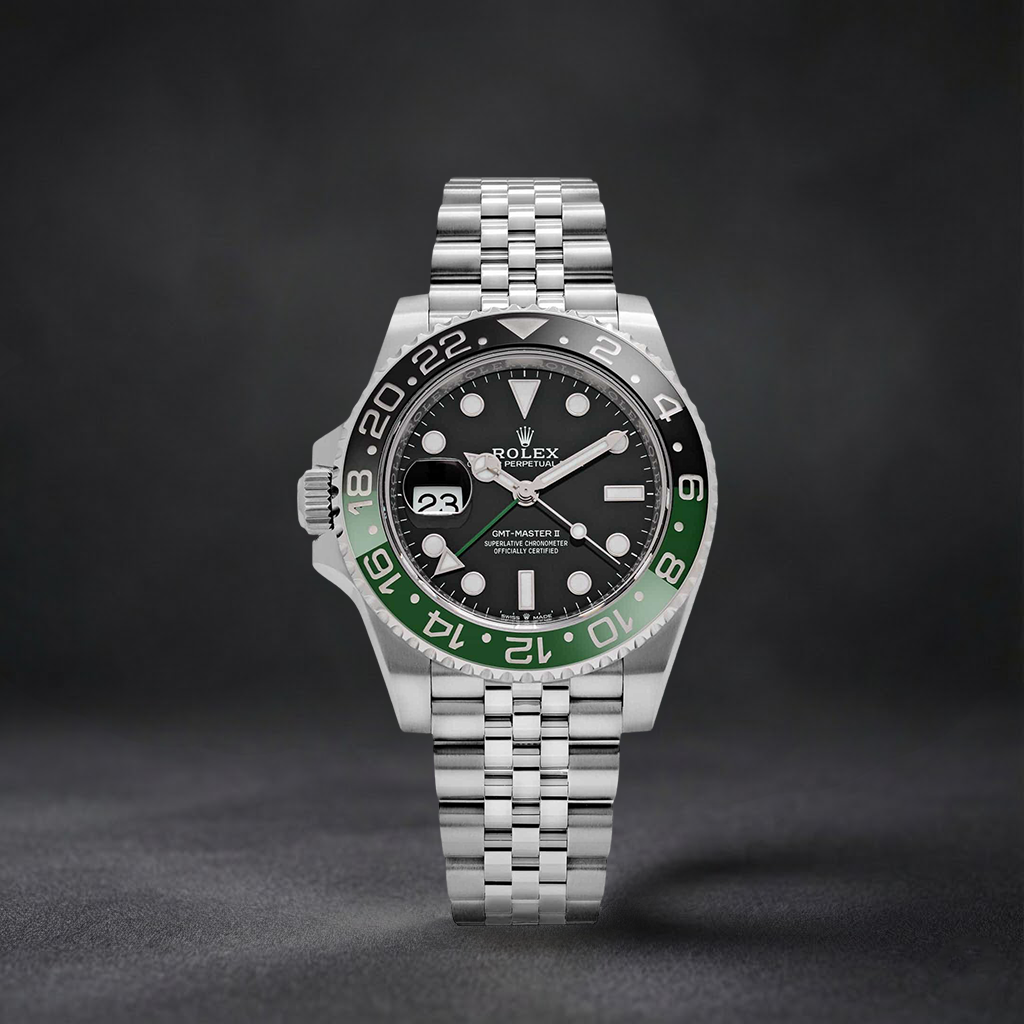Luxury Swiss-Style Watch | GMT Automatic Movement | Stainless Steel Case | Black & Green GMT Bezel