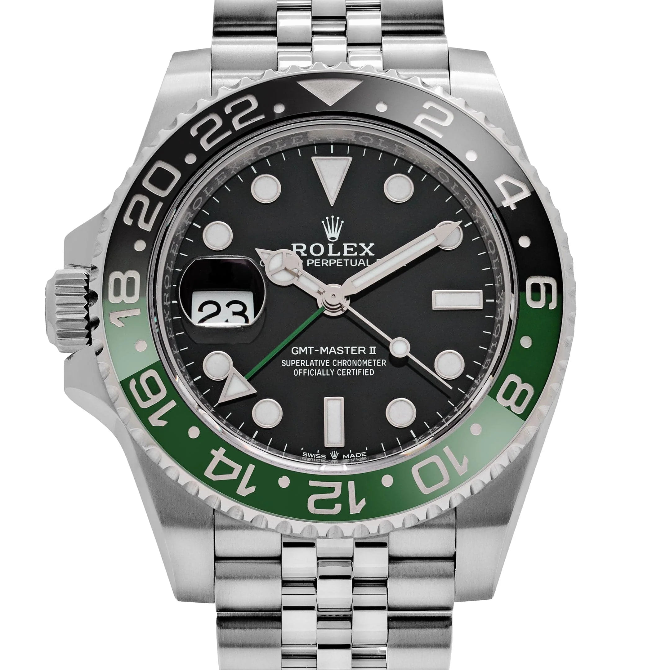 Luxury Swiss-Style Watch | GMT Automatic Movement | Stainless Steel Case | Black & Green GMT Bezel