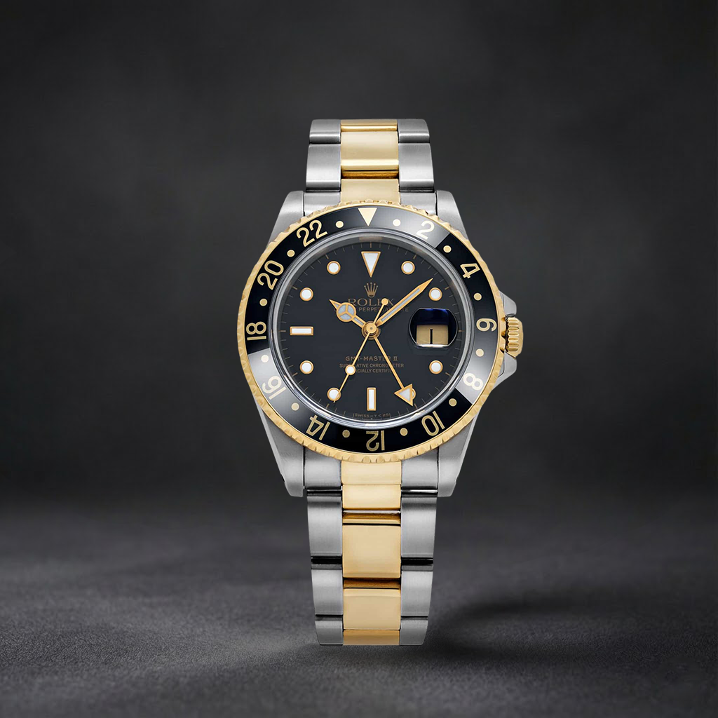 Luxury Swiss-Style Watch | GMT Automatic Movement | Stainless Steel Case | Black Dial with GMT Bezel