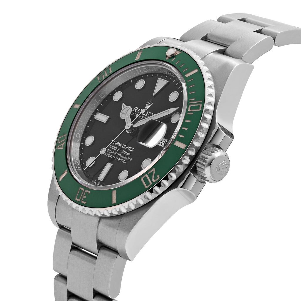 Luxury Swiss Watch | Automatic Movement | Black Dial with Green Rotating Bezel | Stainless Steel Case & Bracelet