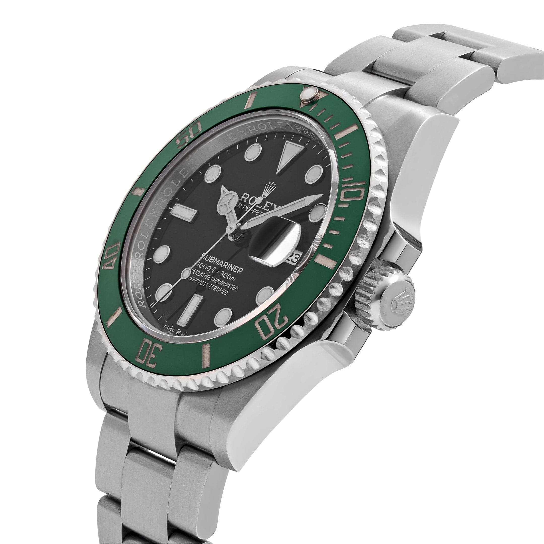 Luxury Swiss Watch | Automatic Movement | Black Dial with Green Rotating Bezel | Stainless Steel Case & Bracelet