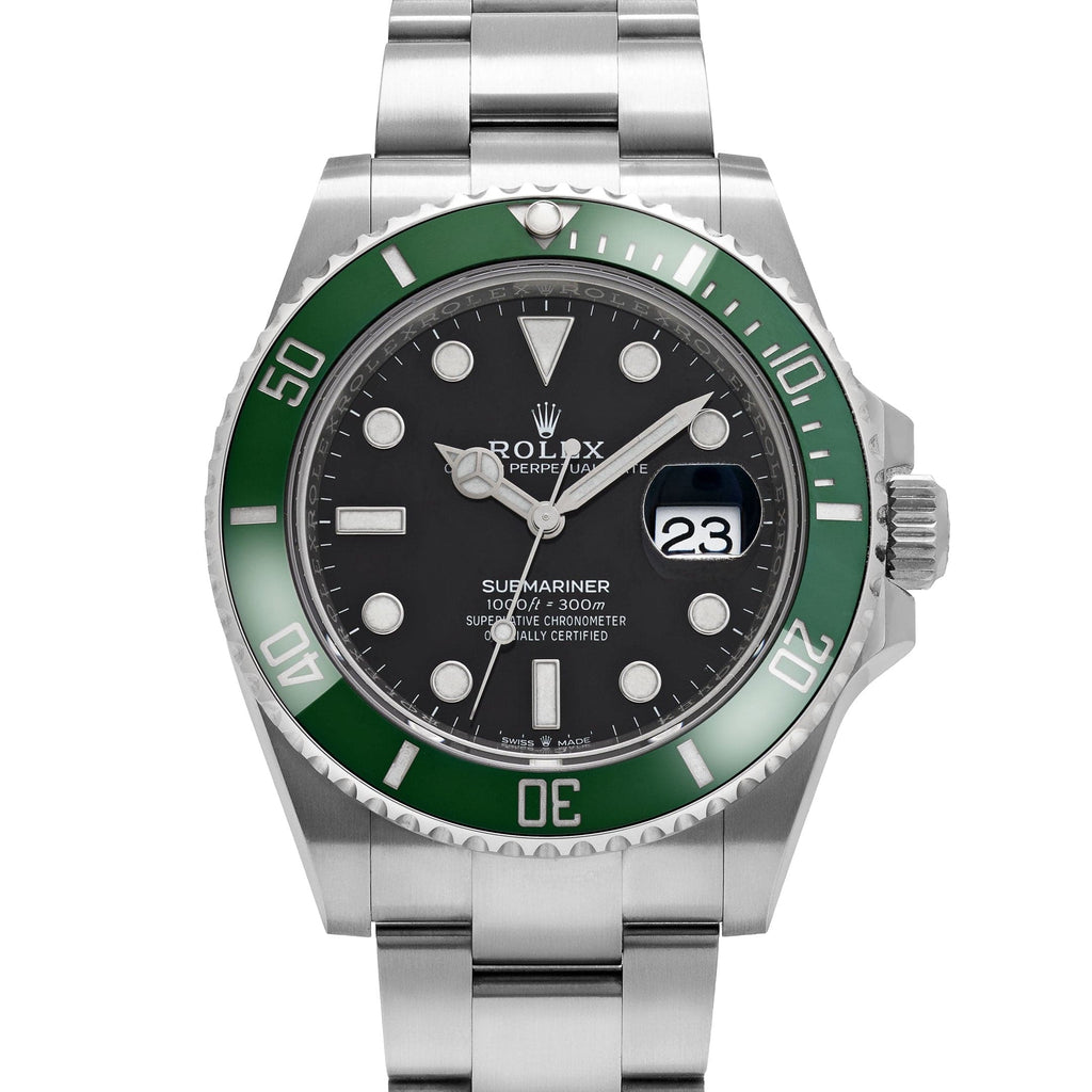 Luxury Swiss Watch | Automatic Movement | Black Dial with Green Rotating Bezel | Stainless Steel Case & Bracelet