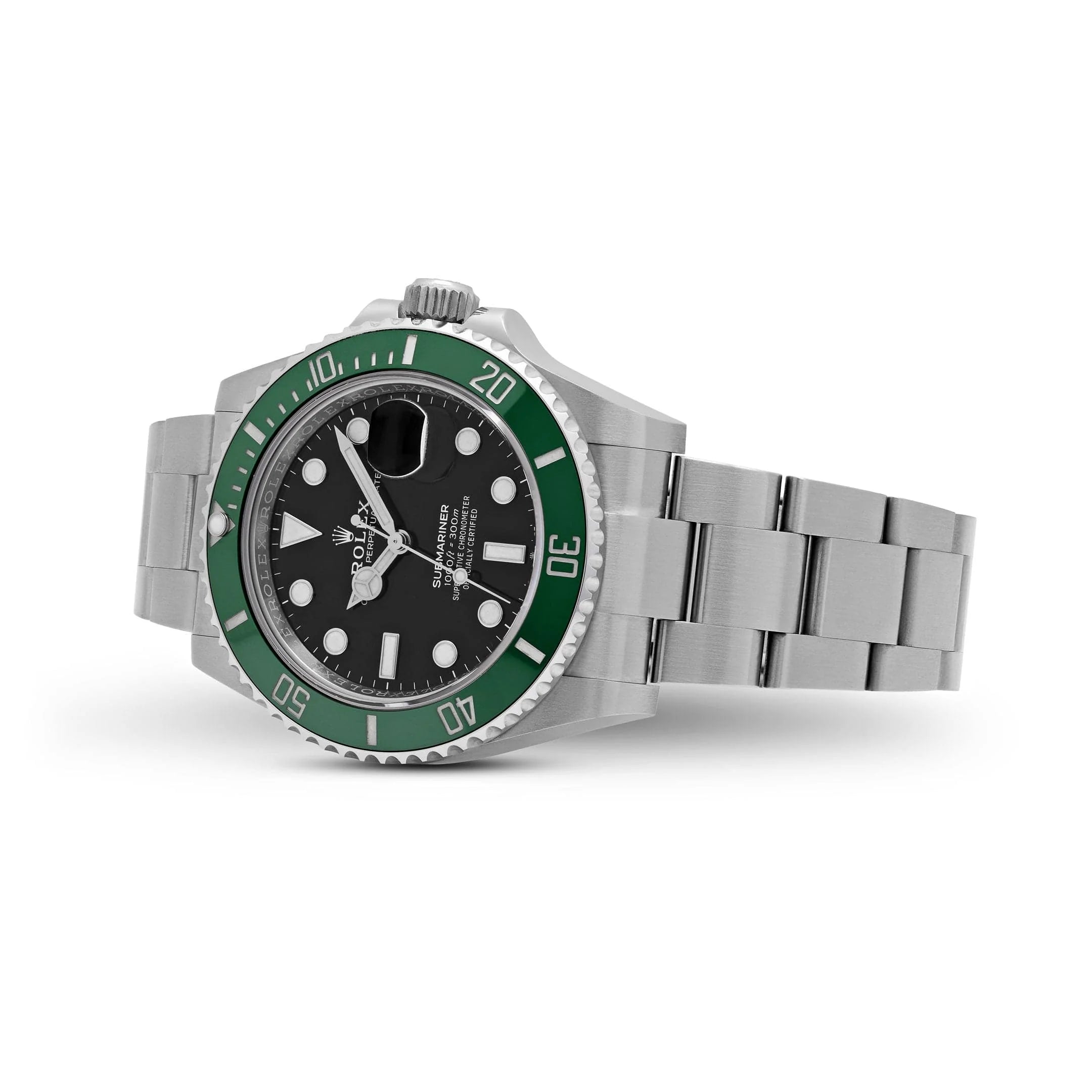 Luxury Swiss Watch | Automatic Movement | Black Dial with Green Rotating Bezel | Stainless Steel Case & Bracelet