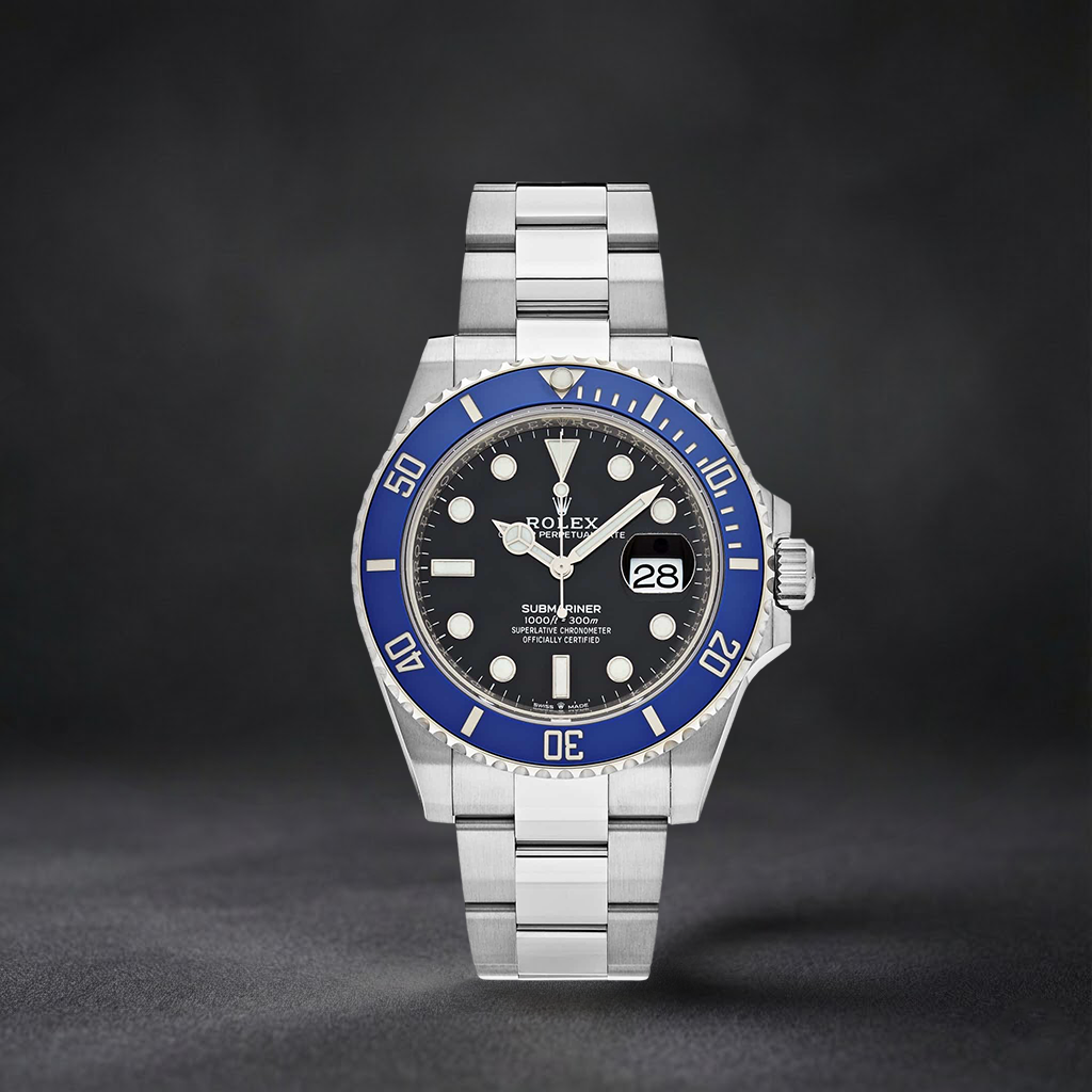 Luxury Swiss Watch | Automatic Movement | Black Dial with Blue Rotating Bezel | Stainless Steel Case & Bracelet