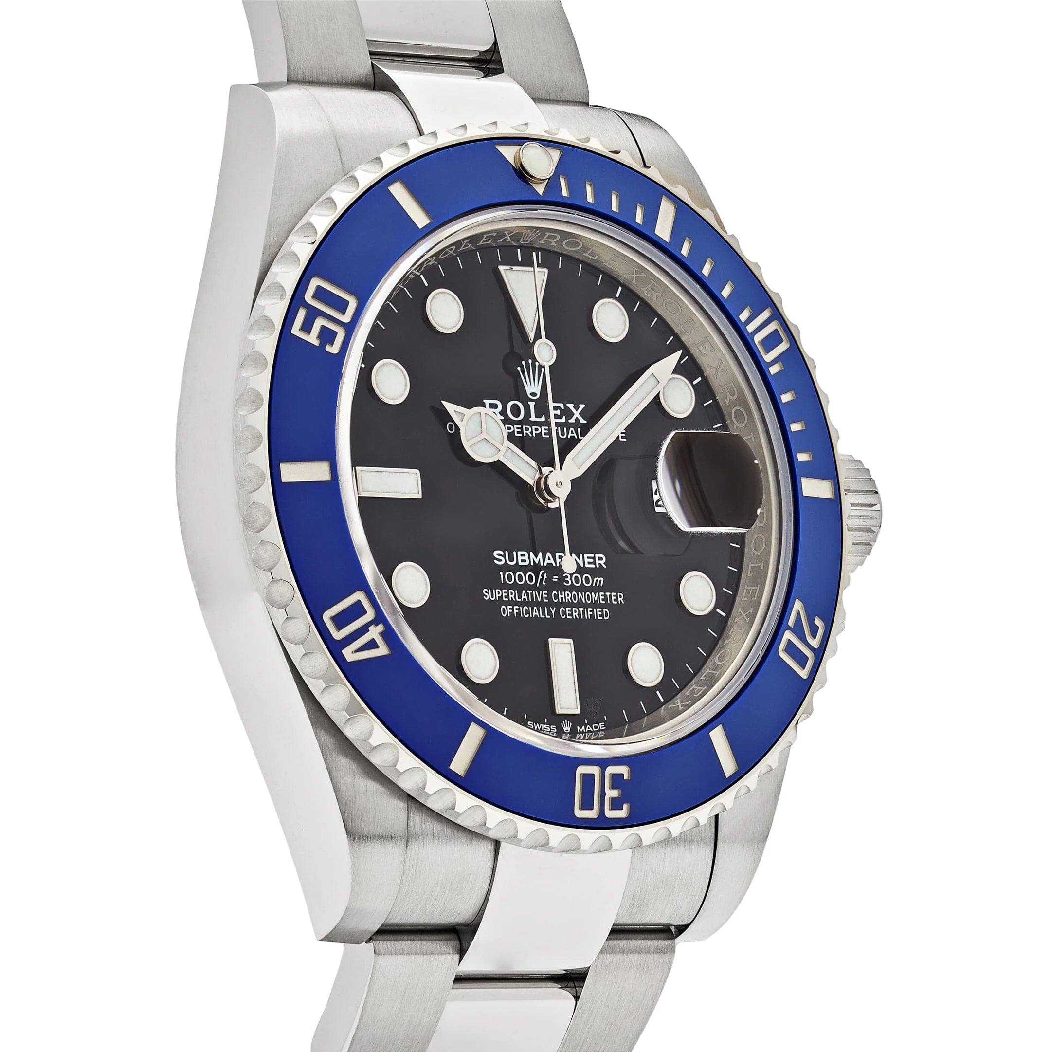 Luxury Swiss Watch | Automatic Movement | Black Dial with Blue Rotating Bezel | Stainless Steel Case & Bracelet