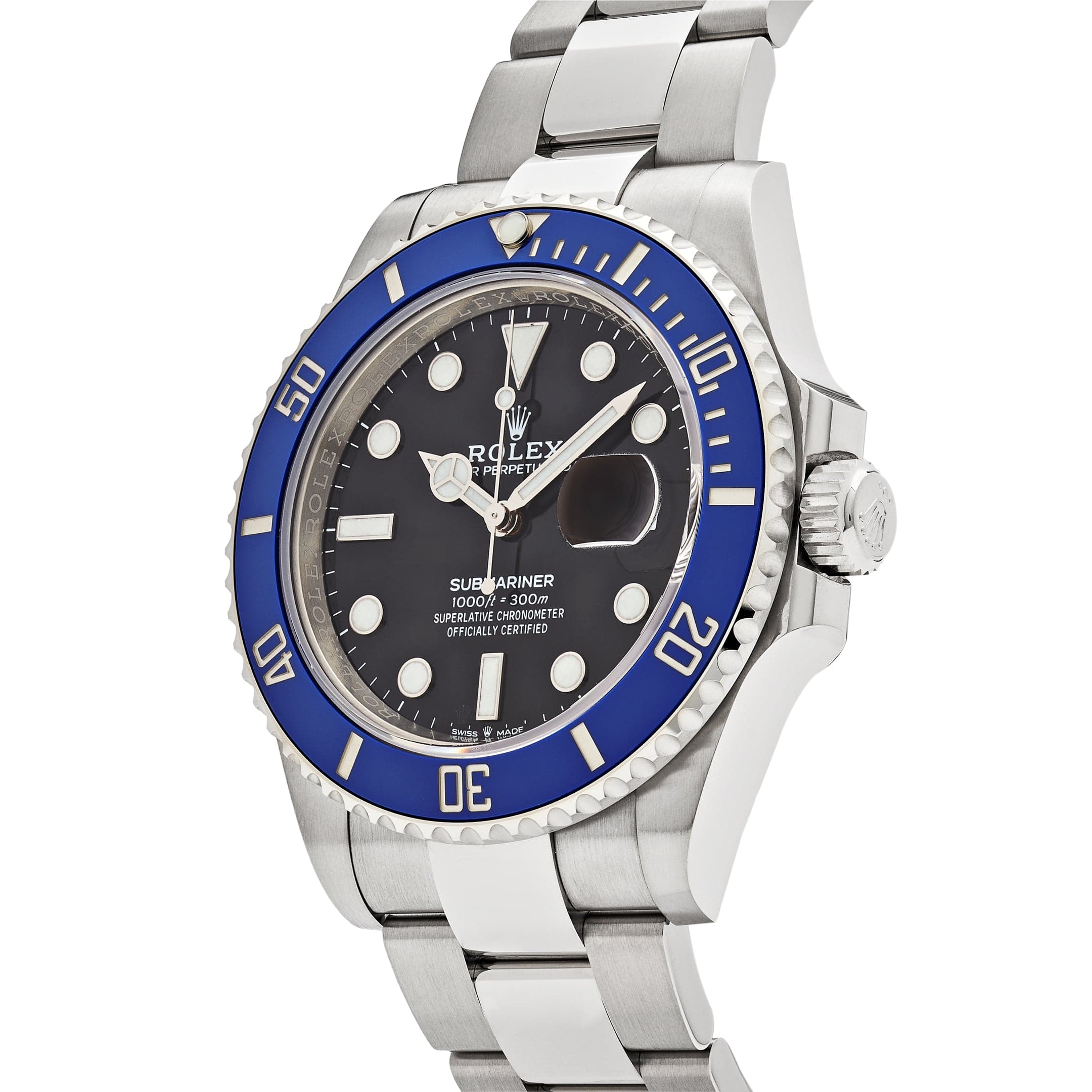Luxury Swiss Watch | Automatic Movement | Black Dial with Blue Rotating Bezel | Stainless Steel Case & Bracelet