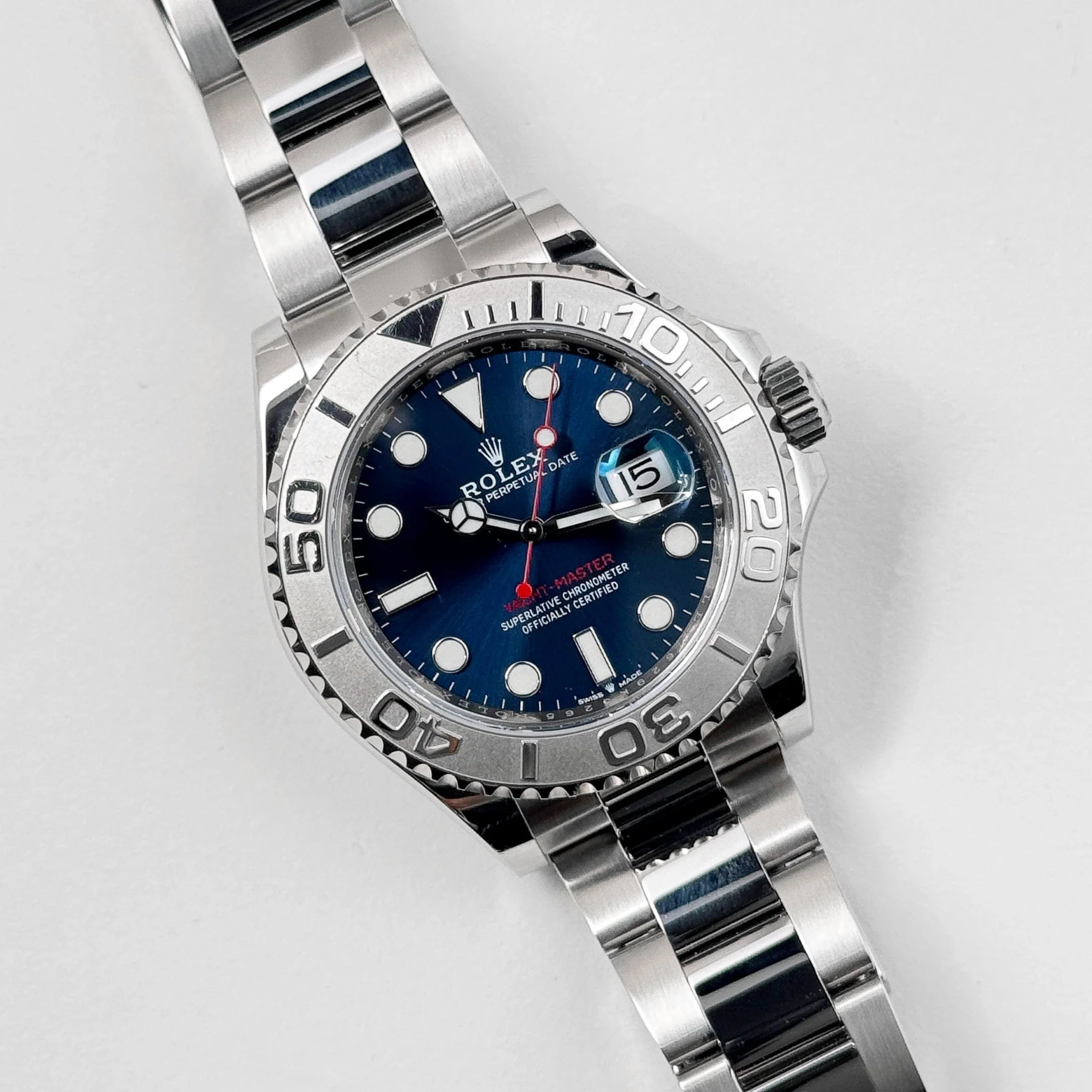 Luxury Swiss Watch | Automatic Movement | Blue Sunburst Dial  | Rotating Bezel | Stainless Steel Case & Bracelet