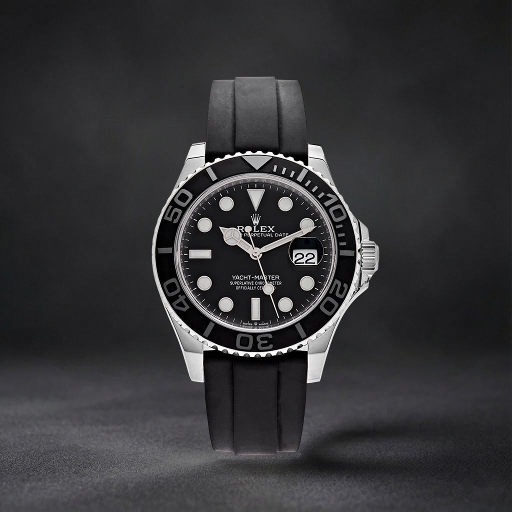 Luxury Swiss Watch | Automatic Movement | Black Dial with Luminous Hour Markers | Stainless Steel Case | Black Rubber Strap