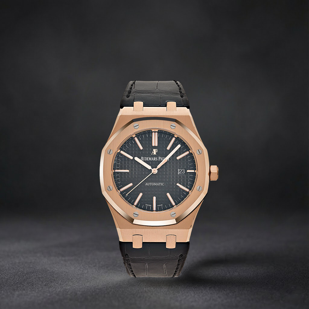 Luxury Swiss Watch | Automatic Movement | Black Textured Dial | Stainless Steel Case | Black Leather Strap | Date Display | Classic Elegant Style