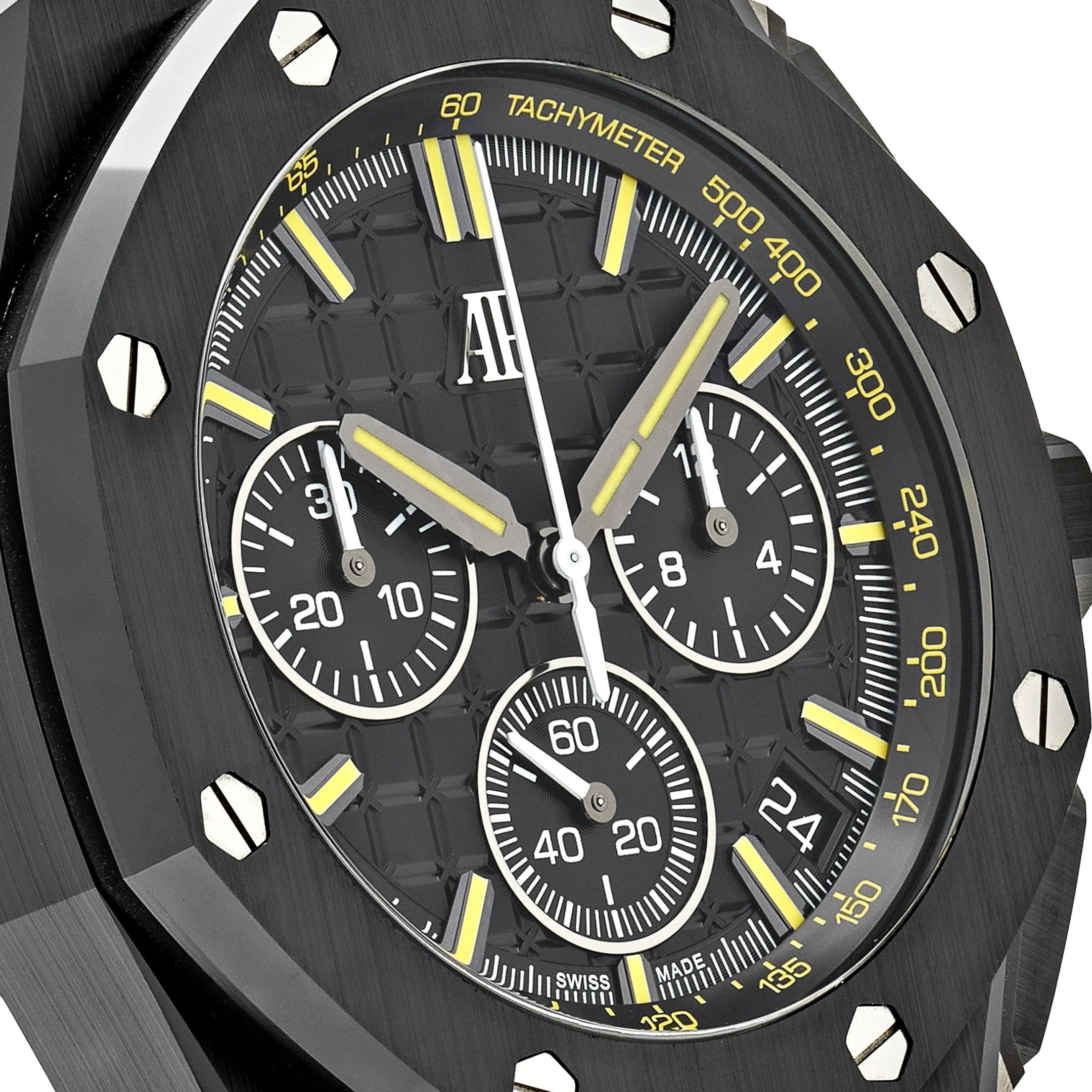 Luxury Swiss Watch | Automatic Movement | Black Dial | Ceramic Case | Fabric Strap | Date Display | Tachymeter Scale