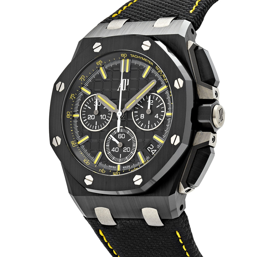 Luxury Swiss Watch | Automatic Movement | Black Dial | Ceramic Case | Fabric Strap | Date Display | Tachymeter Scale