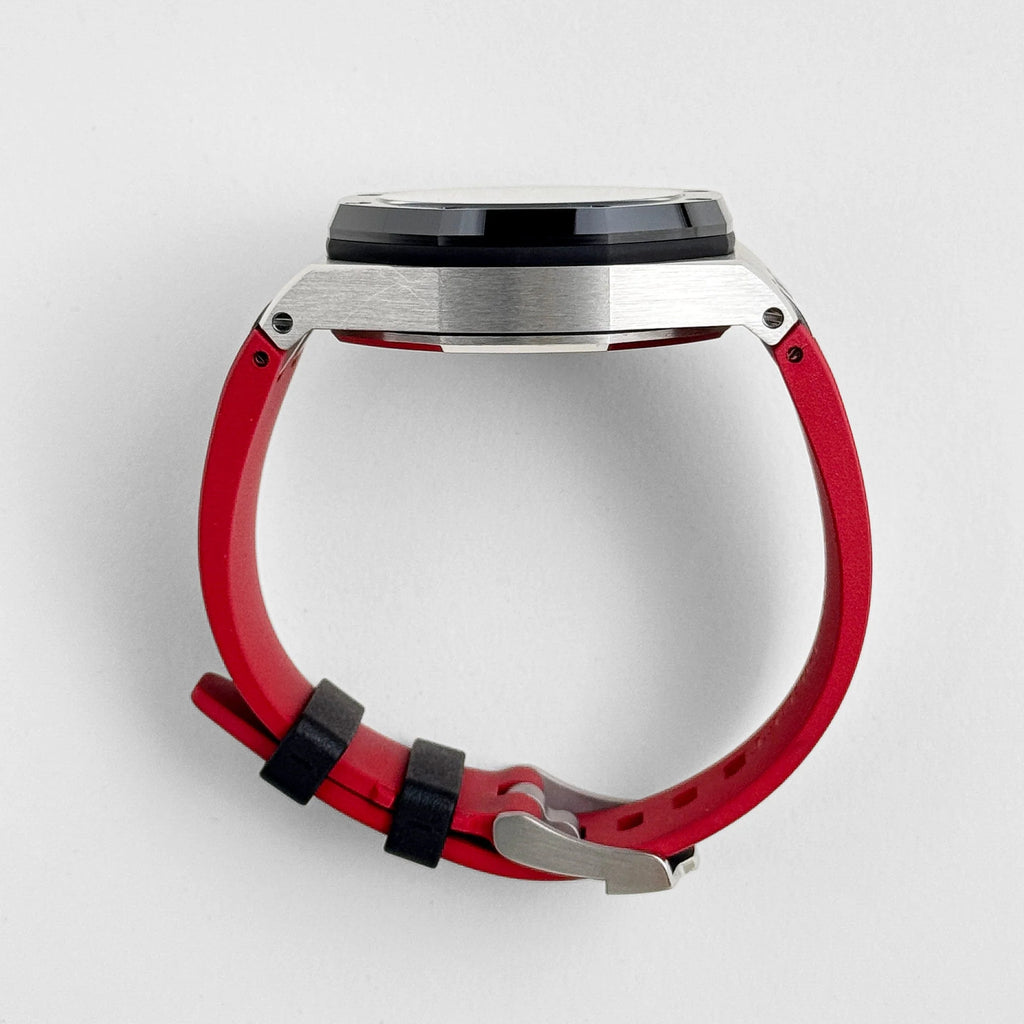 Luxury Swiss Watch | Automatic Movement | Black Multi-Subdial Dial | Stainless Steel Case | Black & Red Rubber Strap | Date Display | Tachymeter Scale