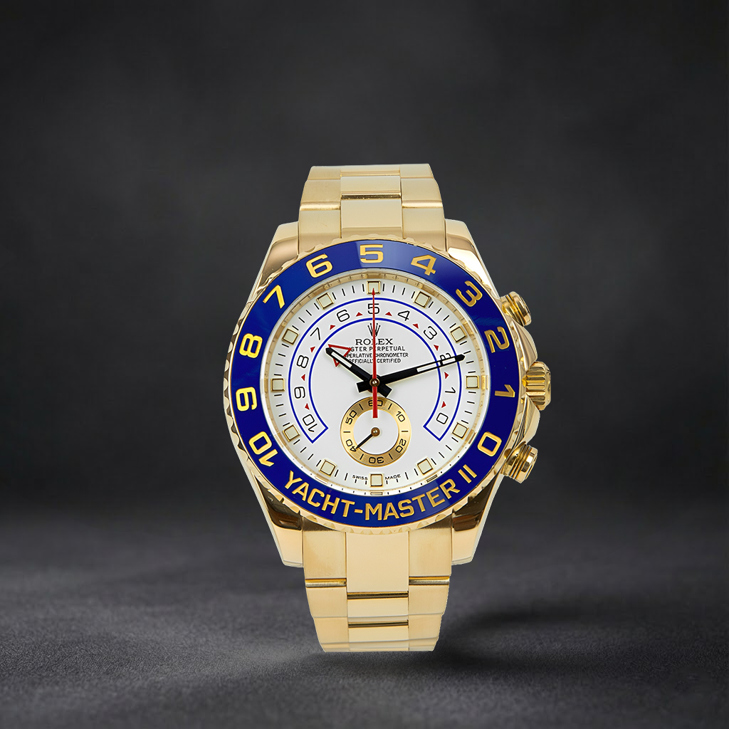 Luxury Swiss Watch | Yacht-Master II | Automatic Chronograph | White Dial | Stainless Steel Case | Blue Ceramic Bezel | Oyster Bracelet