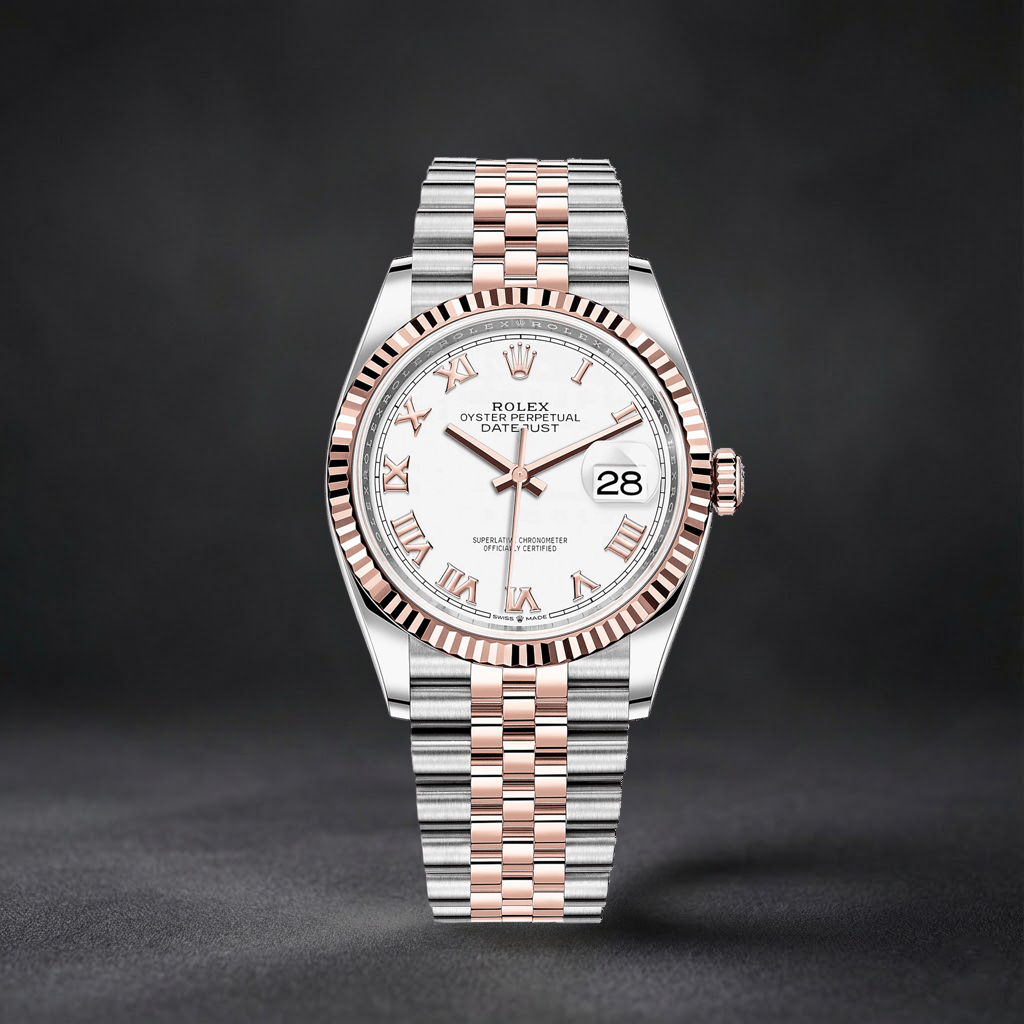 Luxury Swiss Watch | Datejust | Automatic | White Dial with Roman Numerals | 904L Stainless Steel Jubilee Bracelet | Fluted Bezel